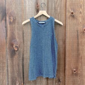 Stateside Navy Blue White Distressed Striped Women’s Summer Tank Top Size M
